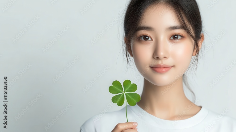 Woman holding clover isolated on white background, Lucky clover leaves with four leaf,Clover flowers background,Patricks day watercolor clipart,Spring flower pattern,St.Patricks day seamless pattern. Woman holding clover isolated on white background, Lucky clover leaves with four leaf,Clover flowers background,Patricks day watercolor clipart,Spring flower pattern,St.Patricks day seamless pattern.