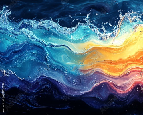 AIdriven abstract water art, with fluid, winding lines and vibrant color transitions, evoking the beauty of water s organic movement and transformation photo