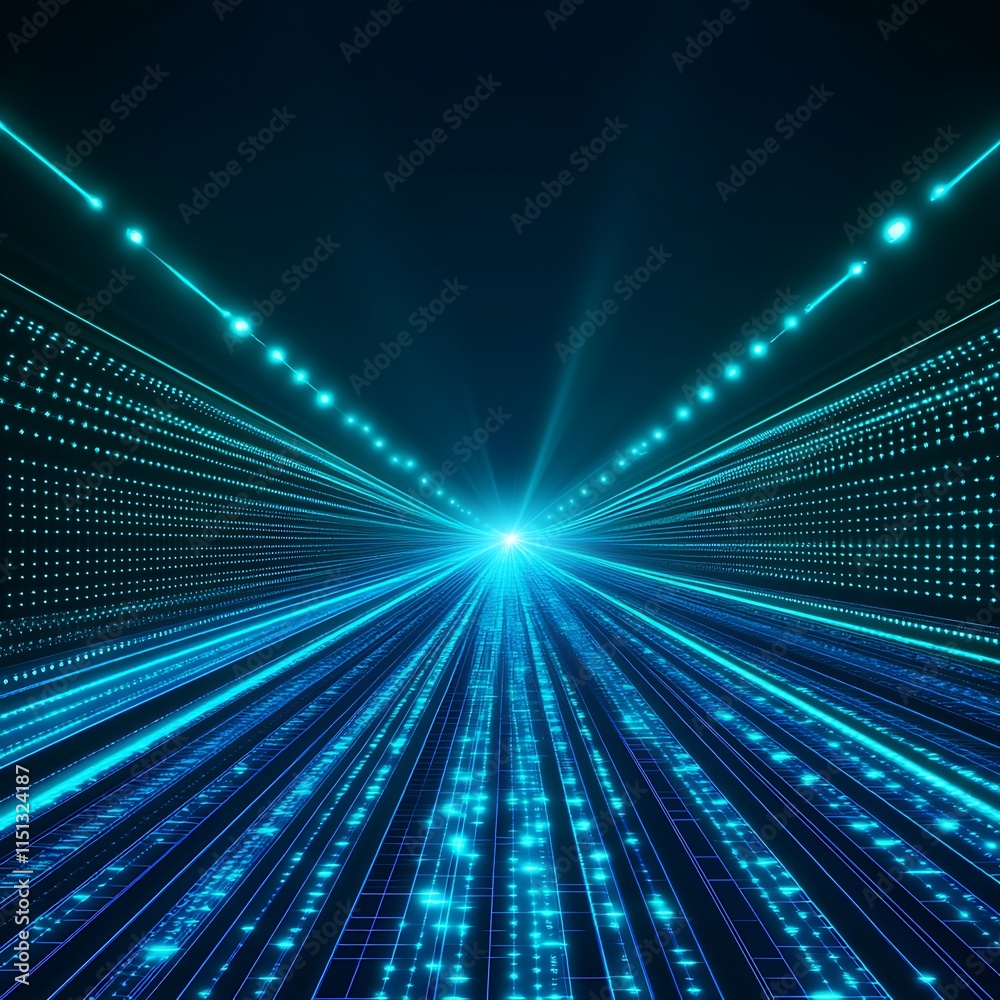 Fototapeta premium Futuristic Abstract Digital Technology Background with Light Trails and Glowing Particles in Dark Space