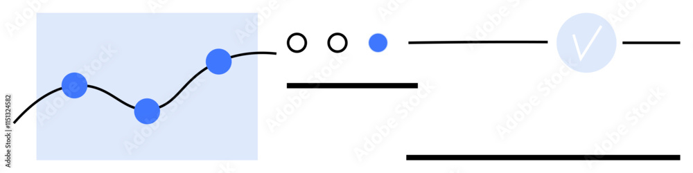 Data line graph with connected dots, multiple points of focus, checkmark symbol and lines. Ideal for business analytics, progress tracking, data visualization, performance metrics, strategic Data line graph with connected dots, multiple points of focus, checkmark symbol and lines. Ideal for business analytics, progress tracking, data visualization, performance metrics, strategic