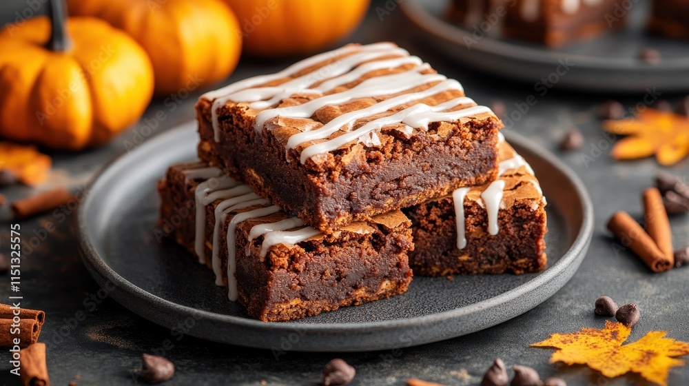 Freshly baked pumpkin brownies with icing Freshly baked pumpkin brownies with icing