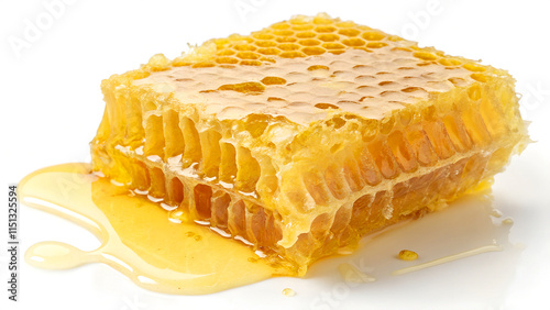 fresh honey hive piece isolated on plain white background