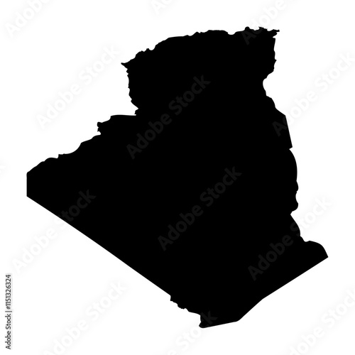 Algeria high detailed vector representation of country silhouette in solid black on white background. For educational, decorative, or informational use showcasing the national outline.
