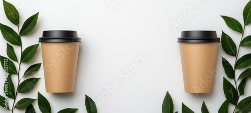 Savor sustainable coffee experience minimalist setting beverage presentation eco-friendly concept top view for nature lovers photo