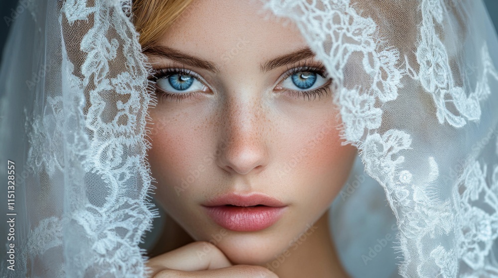 Beautiful Woman in Lacy Bridal Veil Beautiful Woman in Lacy Bridal Veil