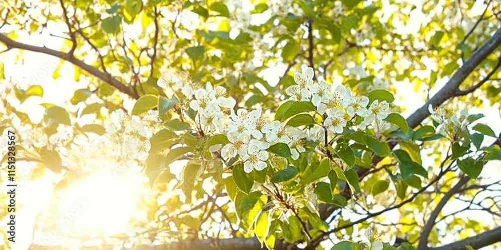 Obraz premium Sunlit blossoms on a tree branch