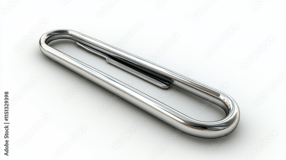 Isolated silver paperclip on white background
