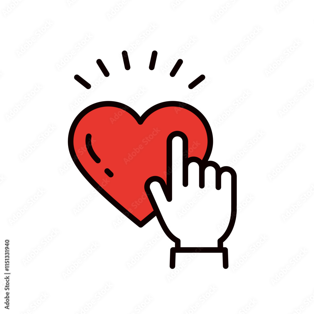 Obraz premium ハートを押す手のイラスト_編集可能なラインアイコン_袖あり
