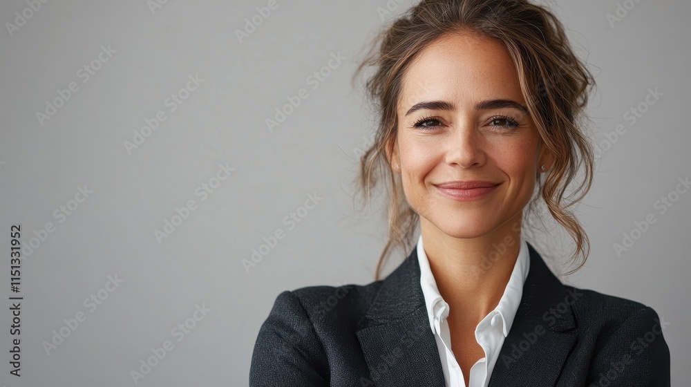 Middle-aged American woman with a business suit and a friendly smile. Middle-aged American woman with a business suit and a friendly smile.