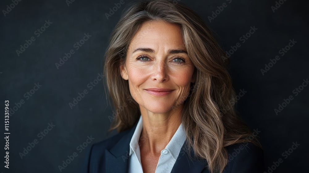 Middle-aged American woman with a business suit and a friendly smile. Middle-aged American woman with a business suit and a friendly smile.