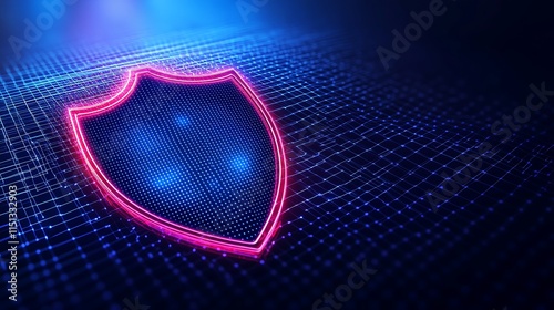 Neon Shield Icon with Digital Background for Cybersecurity and Protection Themes