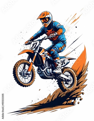 stunning dirt bike rider t-shirt design vector illustration with flat color and white background. Generate AI photo