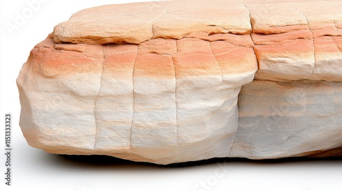 A smooth, layered rock with distinct stripes of beige and orange tones, showcasing natural patterns and textures.