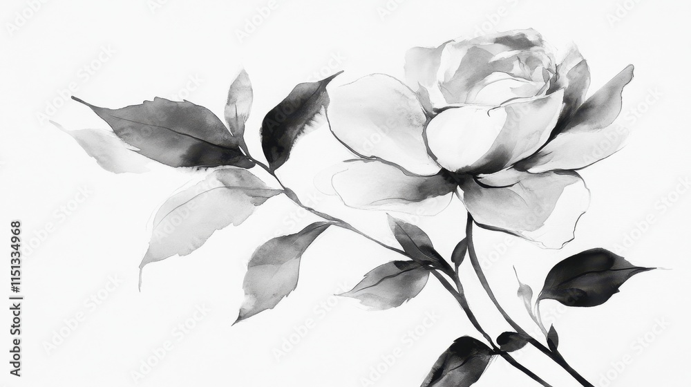 Obraz premium A delicate rose rendered in uninterrupted black strokes, its elegance magnified on a white canvas.