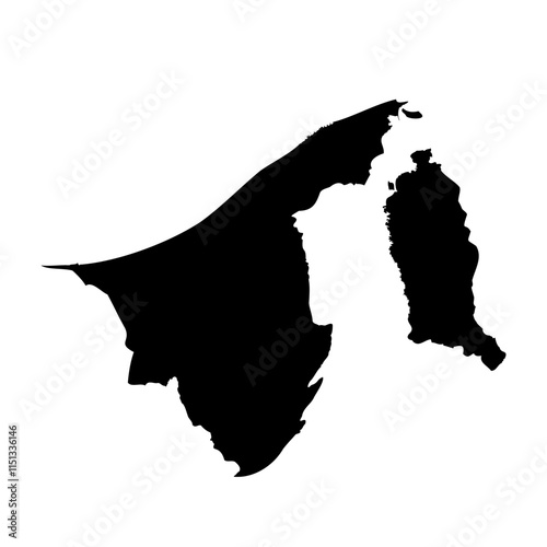 Brunei high detailed vector representation of country silhouette in solid black on white background. For educational, decorative, or informational use showcasing the national outline.