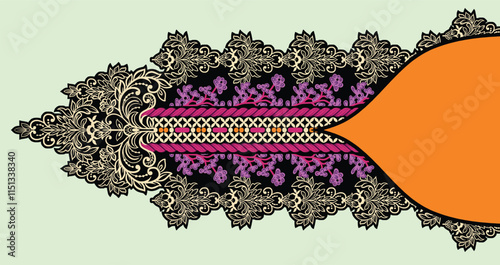 Traditional Neckline Mughal motifs revived for cutting-edge digital prints.
