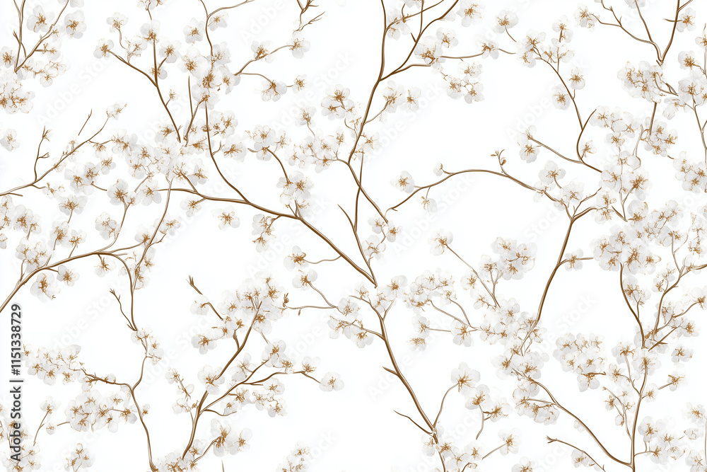 Fototapeta premium cherry blossoms with thin branches, white background