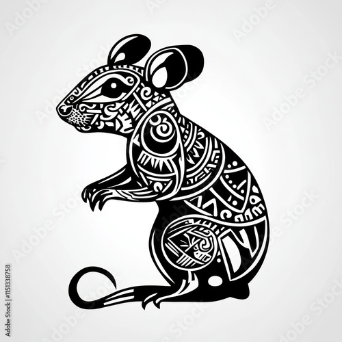 Ornate Tribal Style Mouse Design Illustration photo