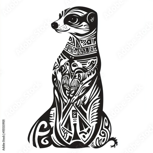 Tribal Design Meerkat Sitting Posture Illustration photo