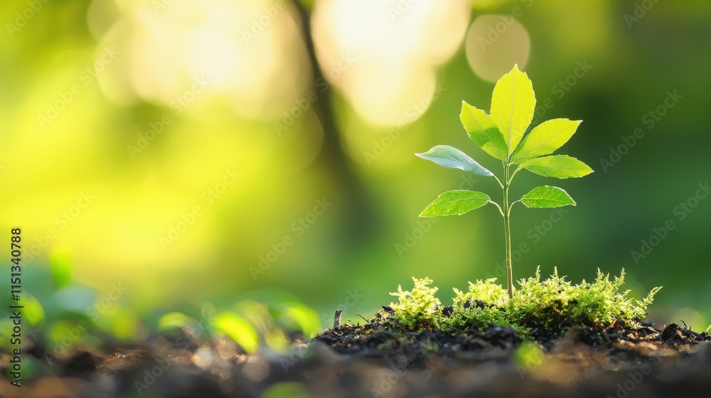 Young Green Seedling Growing in Fertile Soil with Sunlight in the Background Symbolizing New Life and Growth Young Green Seedling Growing in Fertile Soil with Sunlight in the Background Symbolizing New Life and Growth