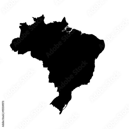 Brazil high detailed vector representation of country silhouette in solid black on white background. For educational, decorative, or informational use showcasing the national outline.