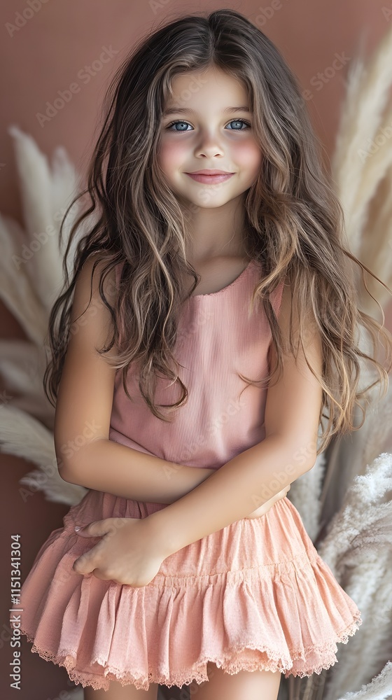 Fototapeta premium a happy girl with long curling hair posing for a magazine