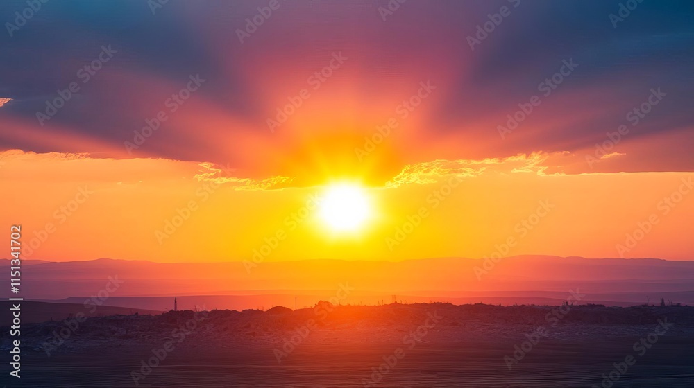 Obraz premium A bright sunrise breaking over a nuclear-ravaged landscape, nuclear bomb, new beginnings