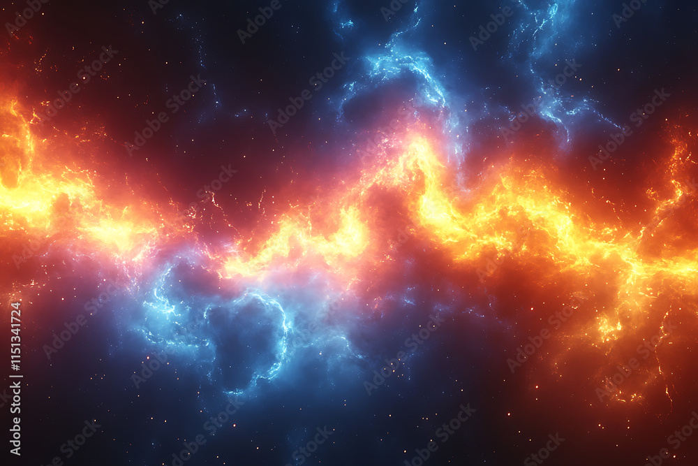 cosmic scene featuring colorful lightning and clouds in a starry background. cosmic scene featuring colorful lightning and clouds in a starry background.