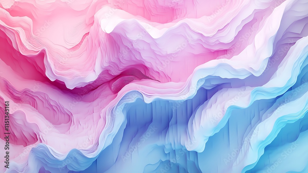 Abstract landscape of pastel colored, flowing, layered, undulating, mountainous forms. Abstract landscape of pastel colored, flowing, layered, undulating, mountainous forms.