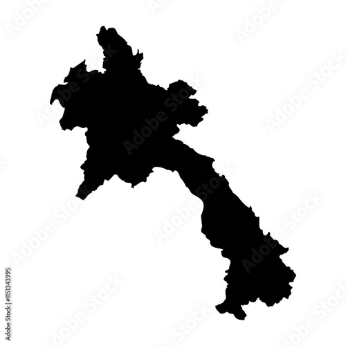 Laos high detailed vector representation of country silhouette in solid black on white background. For educational, decorative, or informational use showcasing the national outline.