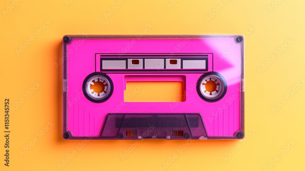 Fototapeta premium Pink Cassette Tape on Yellow Background