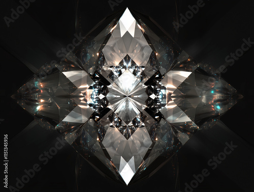 Luxurious 3D Diamond with Intricate Facets and Rainbow Reflections on Elegant Black Background