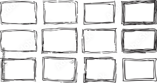 Hand drawn doodle simple rectangular frames set vector illustration on white background