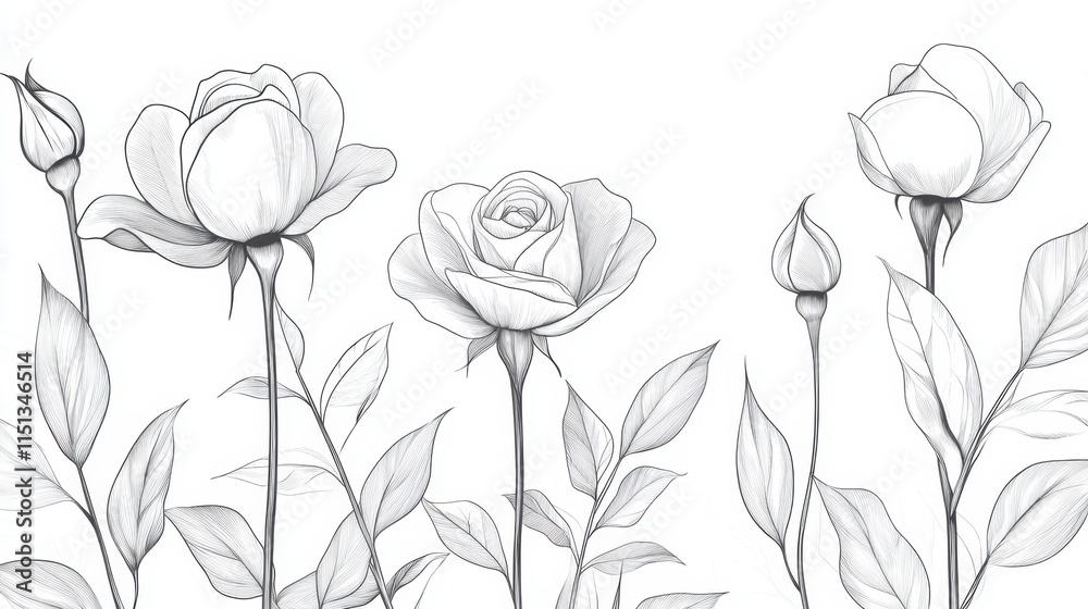 Obraz premium A minimalist illustration of a rose in black lines, its seamless design perfect against white.
