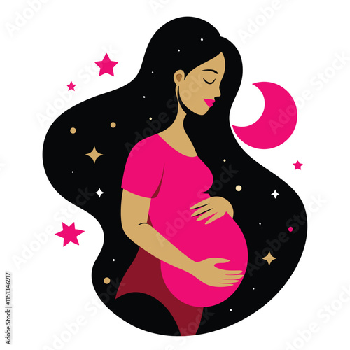 woman in pregnancy time concept illustration on white background 