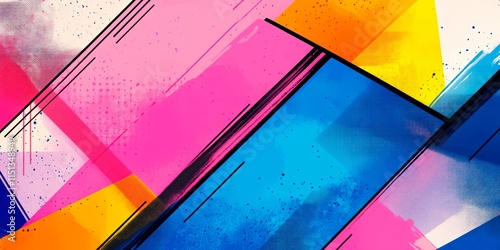 Colorful geometric rectangles with bold outlines define this comic-style background photo