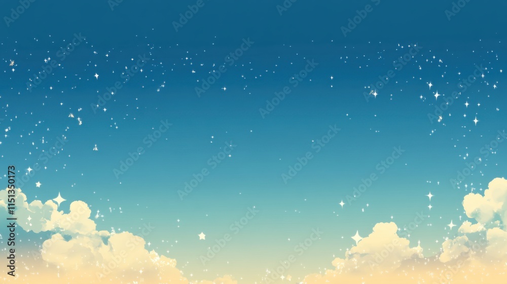 Naklejka premium A peaceful dawn sky with light clouds, transitioning from deep blue to golden, leaving space for text