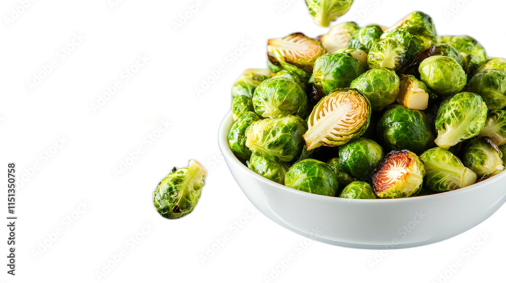 Fresh Green Brussels Sprouts in White Bowl on Isolated Background Fresh Green Brussels Sprouts in White Bowl on Isolated Background