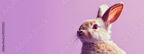 Cute bunny against a vibrant purple background.