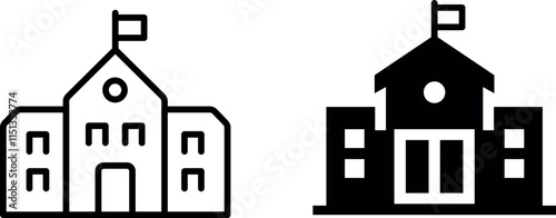 "School Building Icon for Education and Academic Applications"