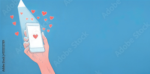 Romantic Messages: Love, Phone, and Hearts Illustration for Valentine's Day photo