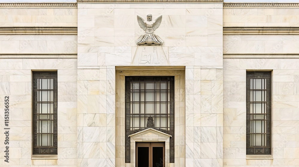 Federal Reserve building facade standing strong and secure, symbolizing economic stability and the central role of financial institutions in modern society. Federal Reserve building facade standing strong and secure, symbolizing economic stability and the central role of financial institutions in modern society.