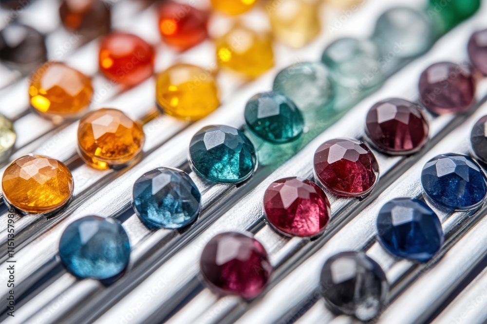 Macro Shot of Colorful Gems with Tweezers on White Backdrop Macro Shot of Colorful Gems with Tweezers on White Backdrop