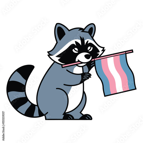 Raccoon Holding Transgender Pride Flag Illustration