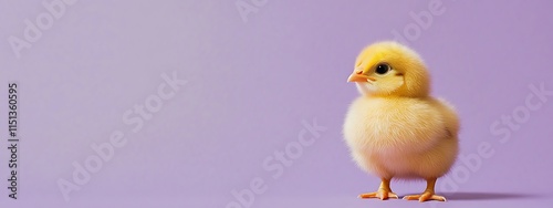 Cute little chick on a vibrant purple background.
