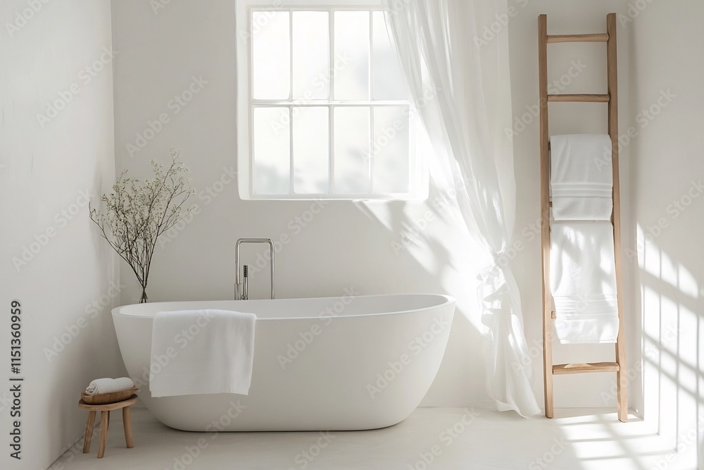 Fototapeta premium Serene Oasis A Calming Bathroom Sanctuary in Minimalist White
