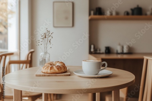 Wallpaper Mural Cozy Scandinavian Cafe with Latte and Danish Pastry on Clean White Plate Torontodigital.ca