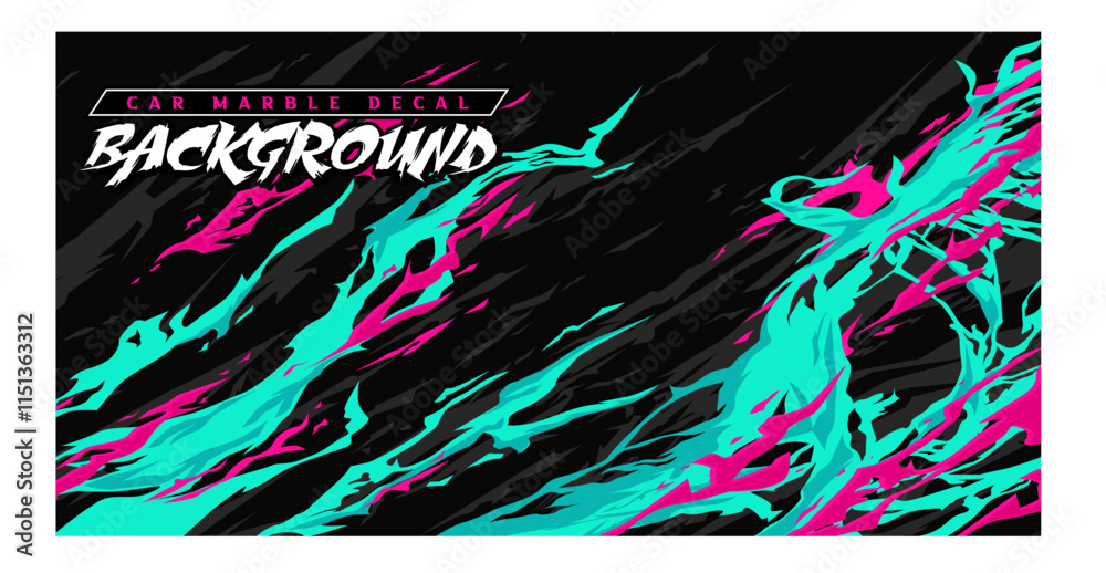Car decal livery wrap banner abstract stripe sporty pink teal color combination grunge brush thunder storm modern pattern racing motorsport vector design water fire ice