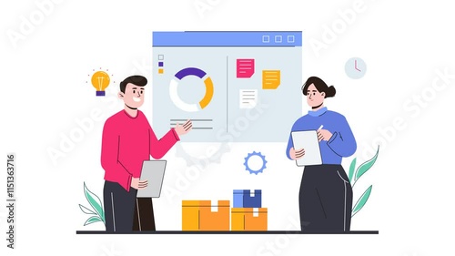 Team Doing Business Analysis Animation Illustration