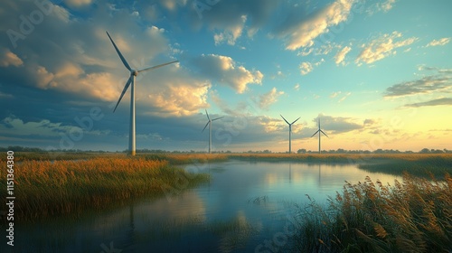 Wind turbines in a fen.